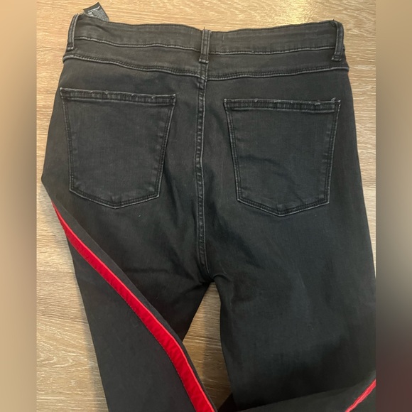 Zara High Waist Black Skinny Jeans | Red Velvet Side Stripe - Picture 8 of 11